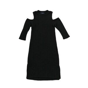 One Clothing Womens M Black Ribbed Knit Cold Open Shoulder Stretch BodyCon Dress
